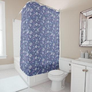 Seashells Sea Shell Nautical Pattern Navy Blue Shower Curtain