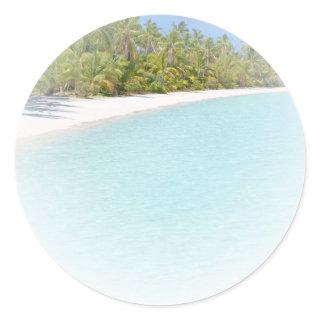 Seaside Beach Palms Blue Sky Sea Blank Template Classic Round Sticker