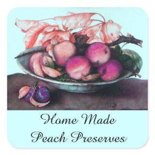 SEASON'S FRUITS / PEACH Preserve Canning Jar Square Sticker