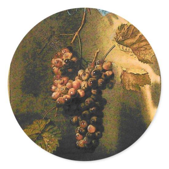 SEASON'S FRUITS -PROSPERITY HANGED GRAPES Rustic Classic Round Sticker
