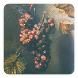 SEASON'S FRUITS -PROSPERITY, HANGED GRAPES Rustic Square Sticker