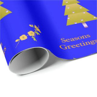 Season's Greeting Blue Gold Trees