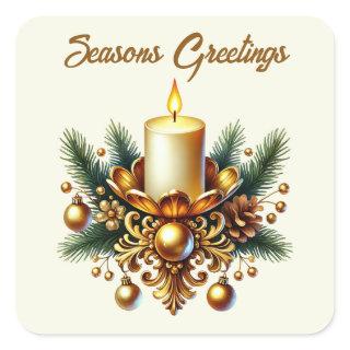 Seasons Greetings golden add text candle Square Sticker