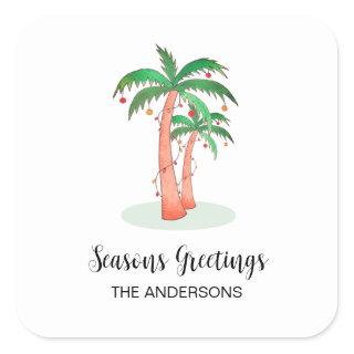 Seasons Greetings Tropical Palm Tree Square Sticker