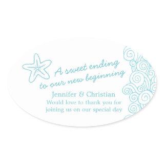 Seastar swirl aqua white wedding candy stickers
