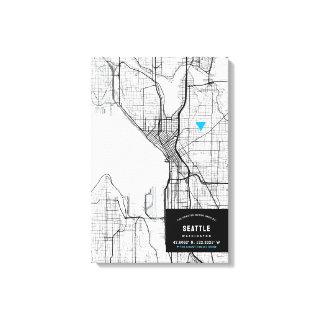 Seattle City Map + Mark Your Location Canvas Print