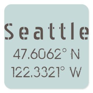 Seattle Latitude and Longitude Square Sticker