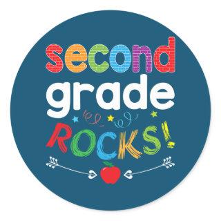 Second Grade Rocks 2nd Grader Teacher Back To Classic Round Sticker