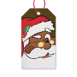 Secret Winking Black Santa Claus Paper Gift Tag