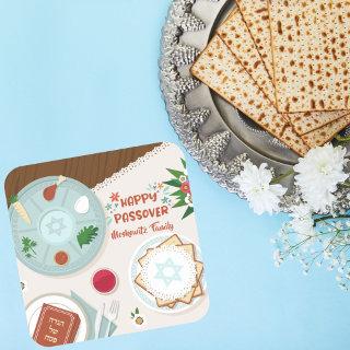 Seder Table Jewish Haapy Passover   Square Sticker