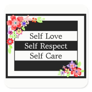 "Self Love" Gorgeous Floral Sticker. Square Sticker