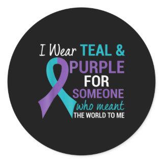Semicolon Teal and Purple Ribbon Suicide Awareness Classic Round Sticker