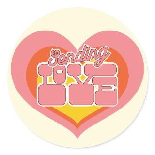 Sending Love Retro Heart Pink Orange Classic Round Sticker
