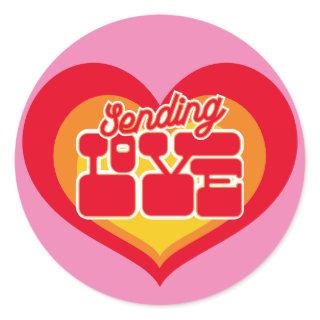 Sending Love Retro Heart Pink Red Classic Round Sticker