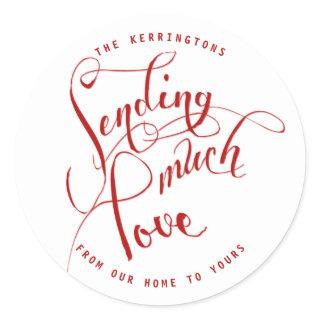 Sending Much Love Red Script Classic Round Sticker
