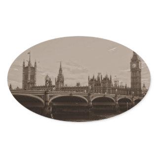 Sepia Big Ben Tower Palace of Westminster Oval Sticker