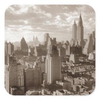 Sepia New York City Square Sticker