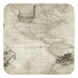 Sepia Old Antique Vintage United States Map Travel Square Sticker
