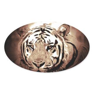 Sepia Tiger Oval Sticker