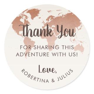 Sepia World Map Travel Themed Thank You Classic Round Sticker