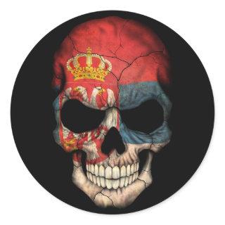 Serbian Flag Skull on Black Classic Round Sticker