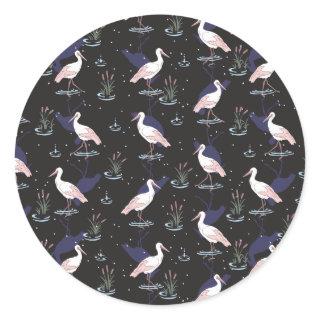 Serene Stork Pond Pattern - Elegant Reflections Classic Round Sticker