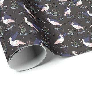 Serene Stork Pond Pattern - Elegant Reflections