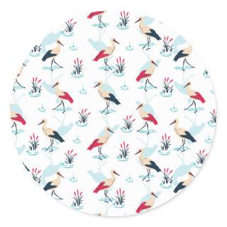 Serene Stork Sanctuary - Elegant Pond Scene Classic Round Sticker