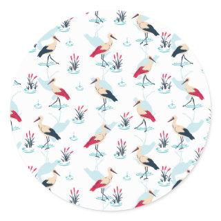 Serene Stork Sanctuary - Elegant Pond Scene Classic Round Sticker