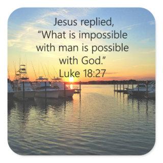 SERENE SUNSET LUKE 18:27 SCRIPTURE DESIGN SQUARE STICKER