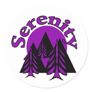 Serenity Quote Modern Black Purple Moon Trees Classic Round Sticker