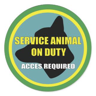 SERVICE ANIMAL OD DUTY DOG CLASSIC ROUND STICKER