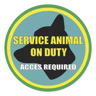 SERVICE ANIMAL OD DUTY DOG CLASSIC ROUND STICKER