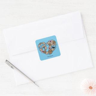 Sesame Sesame | Cookie Monster Doodle Heart Square Sticker