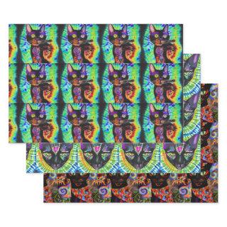 Set of 3 Assorted Cool Halloween Cat Gift Wraps  Sheets