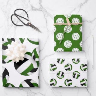 set of 3 coordinating green black volleyballs  sheets