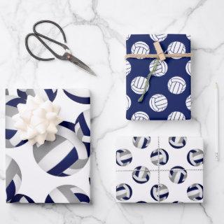 set of 3 coordinating navy blue gray volleyball  sheets