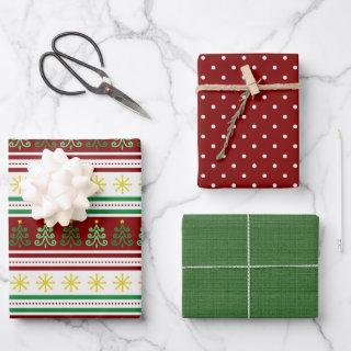 Set of 3 Festive, Coordinating Christmas  Sheets