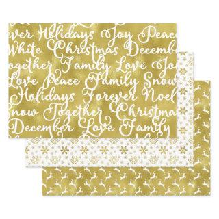 Set of 3 Gold Foil and White Modern Christmas   Sheets