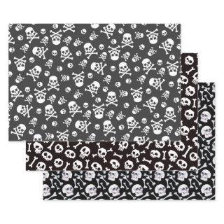 Set of 3 Skull and Crossbones White  Sheets