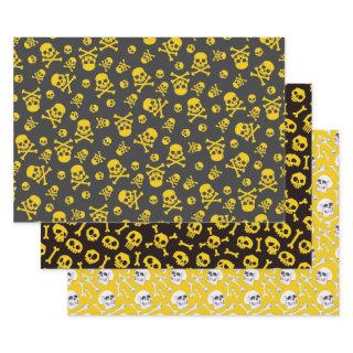 Set of 3 Skull and Crossbones Yellow  Sheets