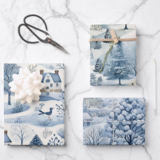 Set of Blue & White Snowy Festive Christmas  Sheets
