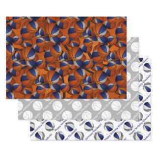Set of coordinating blue gray basketball pattern  sheets
