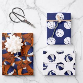 Set of coordinating blue white basketball pattern  sheets