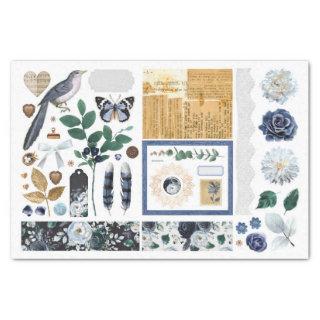 Set of Pretty Blue Floral Ephemera Fussy Cuts Tissue Paper