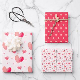Set of seamless patterns with watercolor hearts  sheets