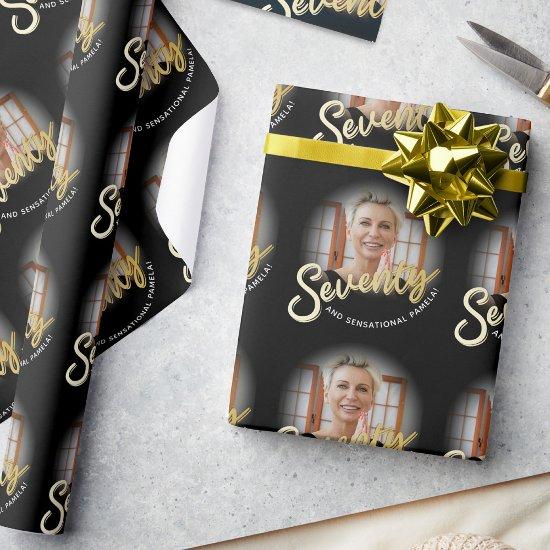 Seventy 70th Birthday photo script gold custom