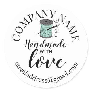 Sewing Handmade with love company name Classic Round Sticker