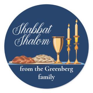 Shabbat Shalom Custom Blue Sabbath Dinner Classic Round Sticker