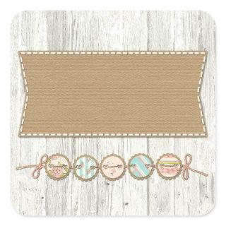 Shabby Chic Bunting on Rustic White Painted Wood Square Sticker